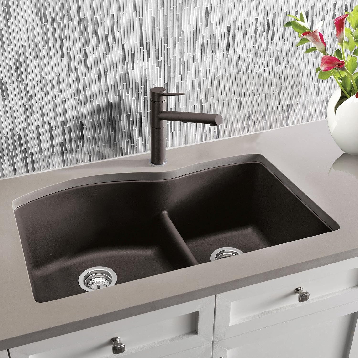 BLANCO, Café Brown 441597 DIAMOND SILGRANIT 60/40 Double Bowl with Low Divide Undermount Kitchen Sink, 32' X 21'