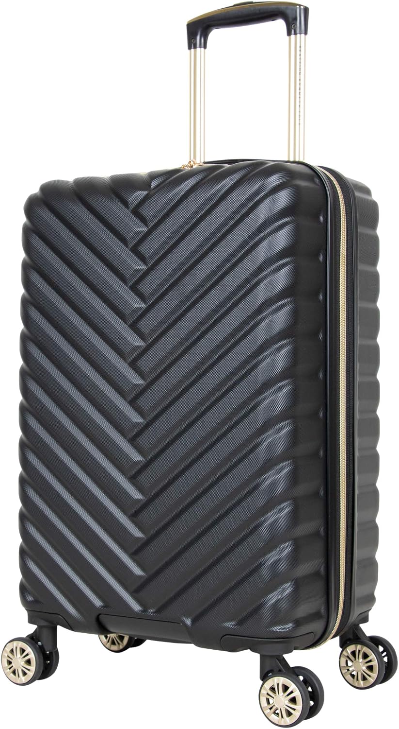 Kenneth Cole REACTION Madison Square Lightweight Hardside Chevron Expandable Spinner Luggage, Black, 2-Piece (20' Carry On + Backpack)