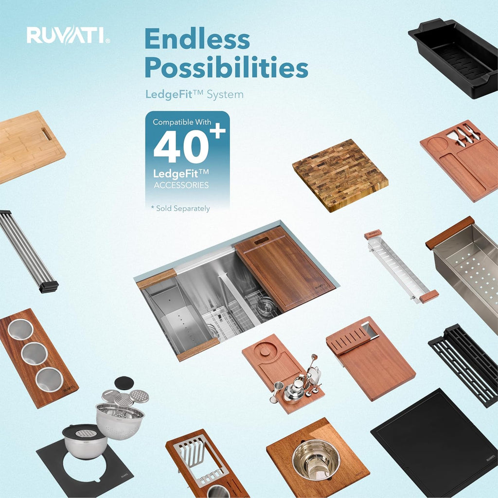 Ruvati 33-inch Workstation Rounded Corners 50/50 Double Bowl Undermount Kitchen Sink - RVH8351