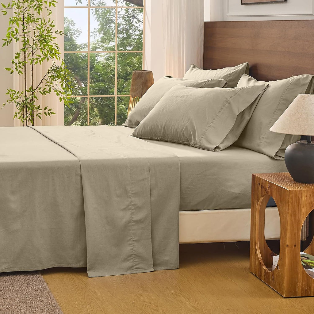 Bedlifes 100% French Flax Linen Sheets Set King Size - 6 Piece Extra Deep Pocket 18-24',Soft Breathable King Bed Sheets with Temperature Regulating & Moisture-Wicking(Taupe