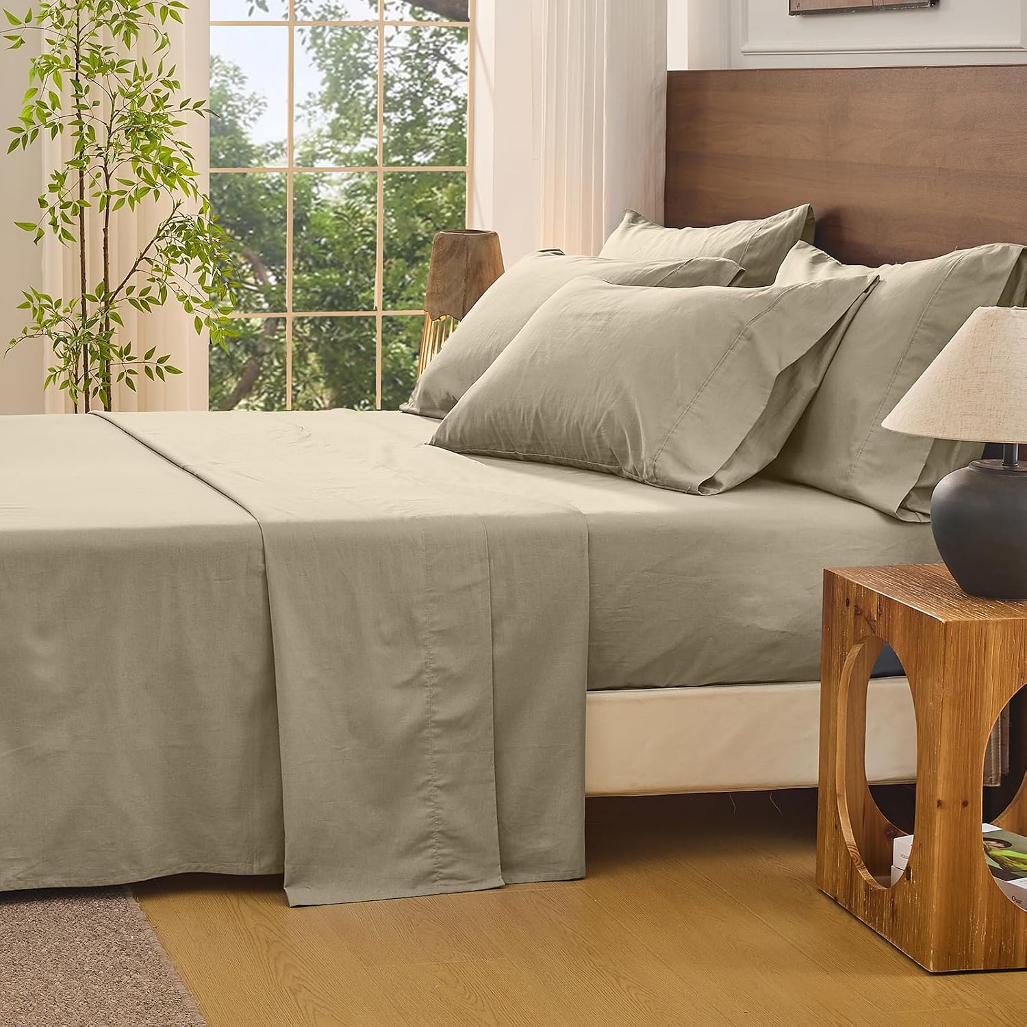 Bedlifes 100% French Flax Linen Sheets Set King Size - 6 Piece Extra Deep Pocket 18-24',Soft Breathable King Bed Sheets with Temperature Regulating & Moisture-Wicking(Taupe