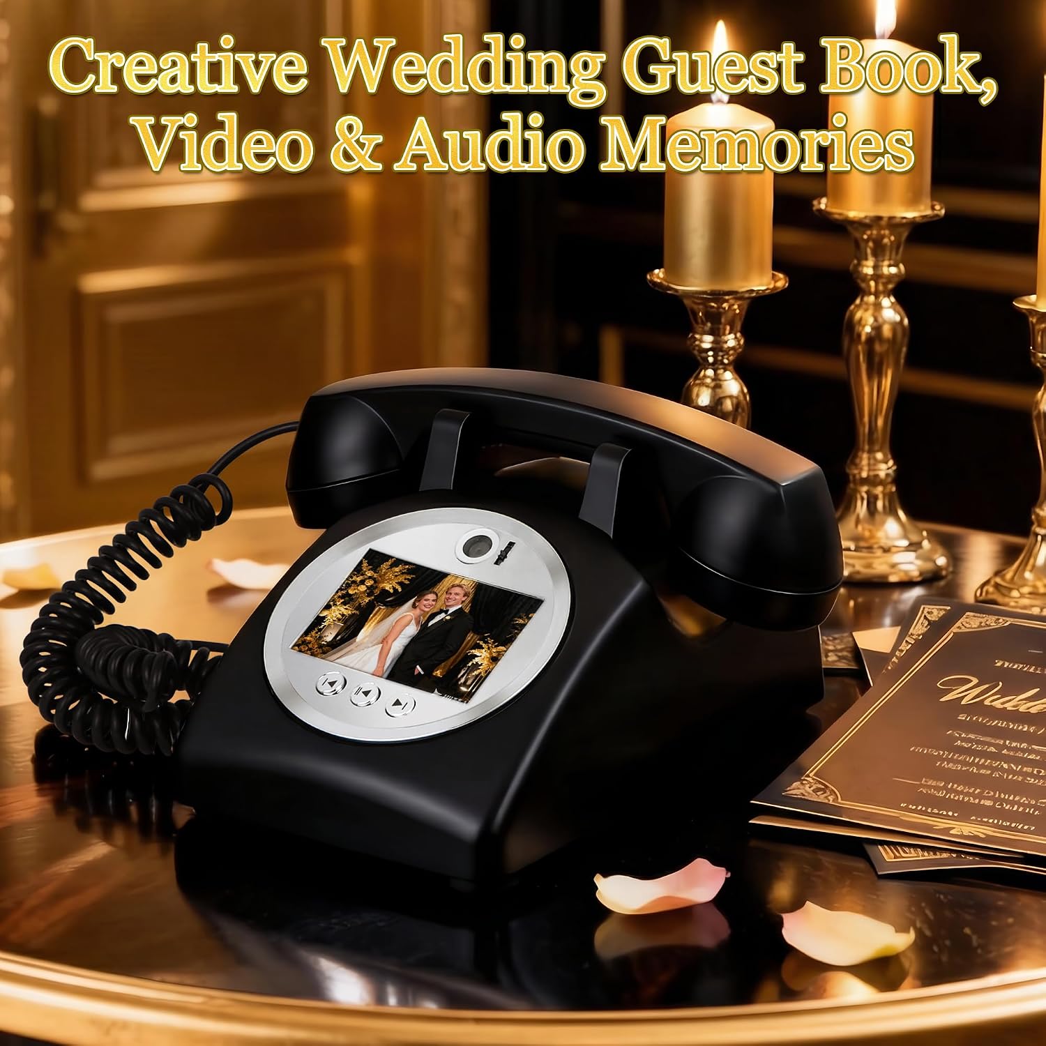 Video Audio Guest Book Wedding Phone, 1080P Video Guestbook Phone for Wedding, Bridal Shower, Birthday Party, Baby Shower, Anniversary Engagement (Matte Black)