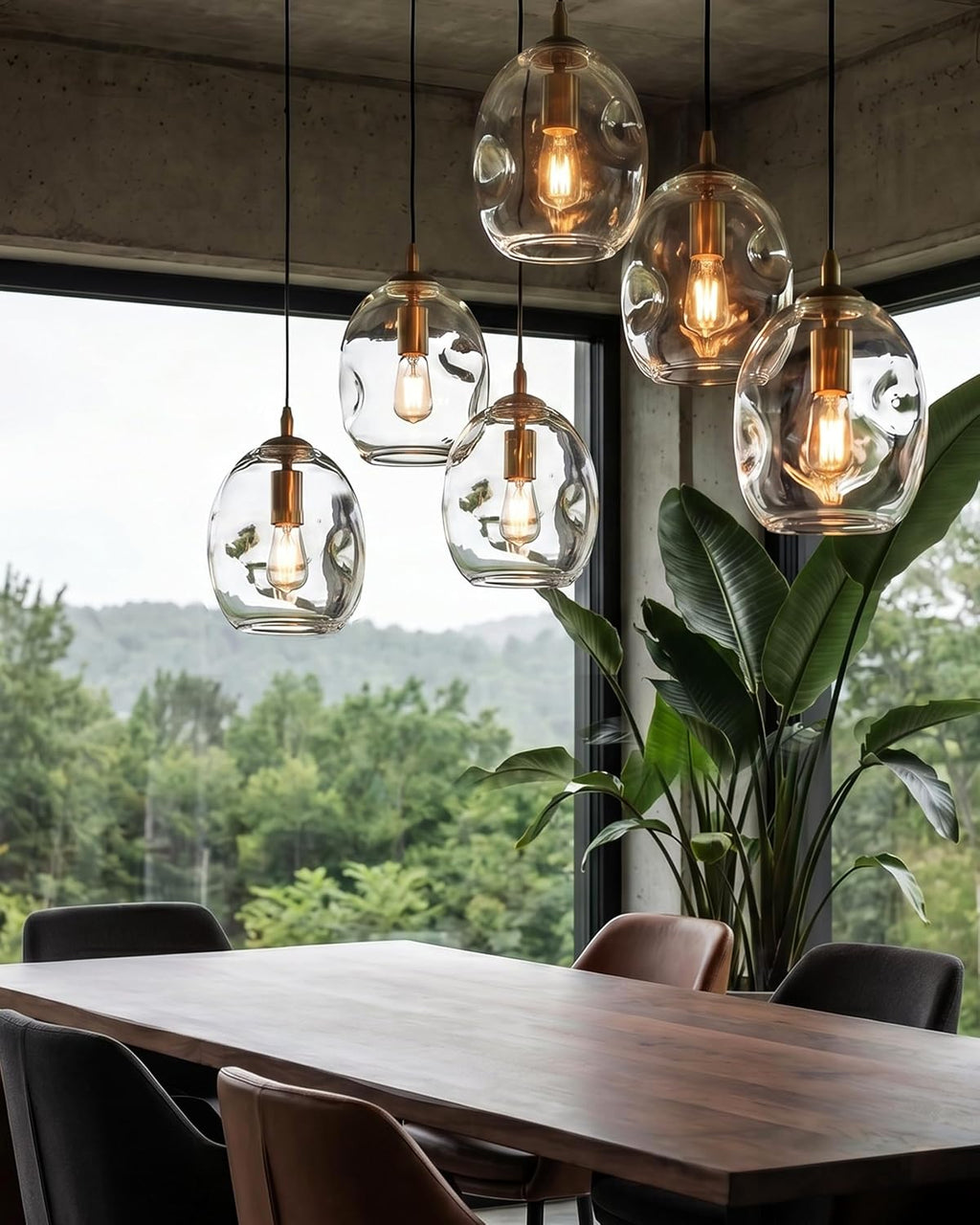 CASAMOTION Pendant Lights Kitchen Island 2 Pack Modern Contemporary Clear Glass Organic Globe Brass Gold Hanging Light Adjustable Cord Bedroom Dining Table Small Medium Lamp 8 Inch
