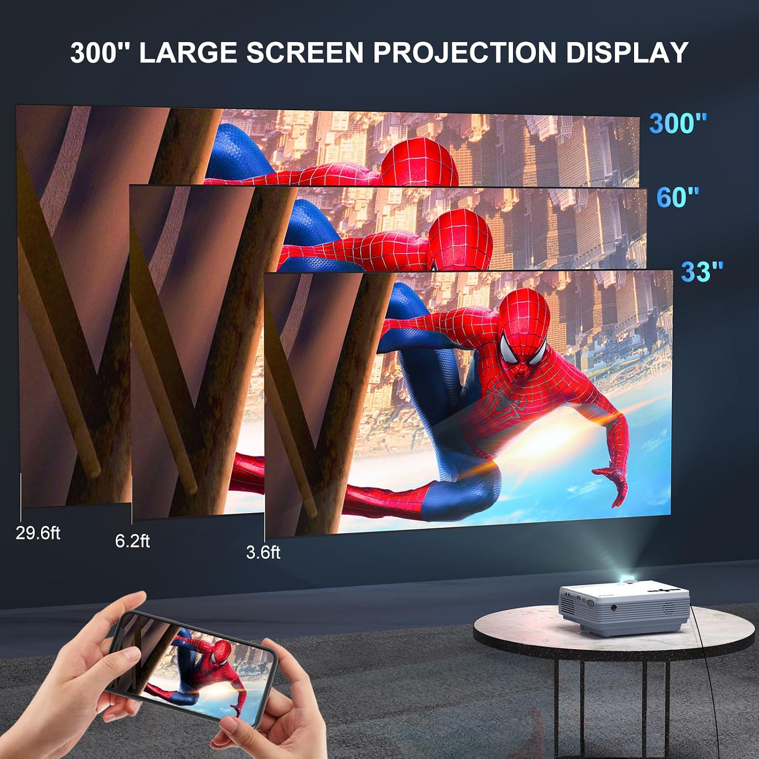 FUDONI Projector with 5G WiFi & Bluetooth, Native 1080P 18000L Portable Movie Projector for Home Theater Outdoor, Built-in Speaker, Compatible with HDMI, USB, AV, Fire Stick, Laptop, iOS, Android, PS5