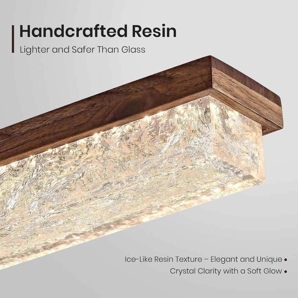 Wood Linear Chandelier,Dimmable Kitchen Island Lighting with Remote,Modern LED Pendant Light Fixture for Dining Room Over Table,Walnut Linear Chandeliers for bar,Living Room,Pool Table, 3000K-6000K.