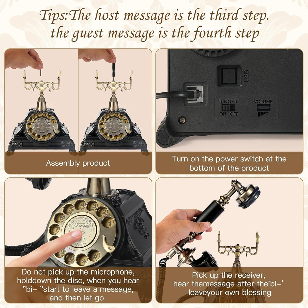 Audio Guest Book Wedding Phone, Audio Guest Book Record Customized Audio Messages Guest Book Alternatives Classic Rotary Phone for Parties Birthdays Rentals Confessions Special Occasions(Black)