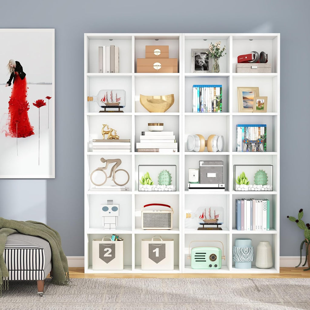 Tribesigns 71.65 Inch Tall Narrow Bookcase Bookshelf, White Modern Bookcase with 12 Cube Storage for Home Office, Vertical or Horizontal