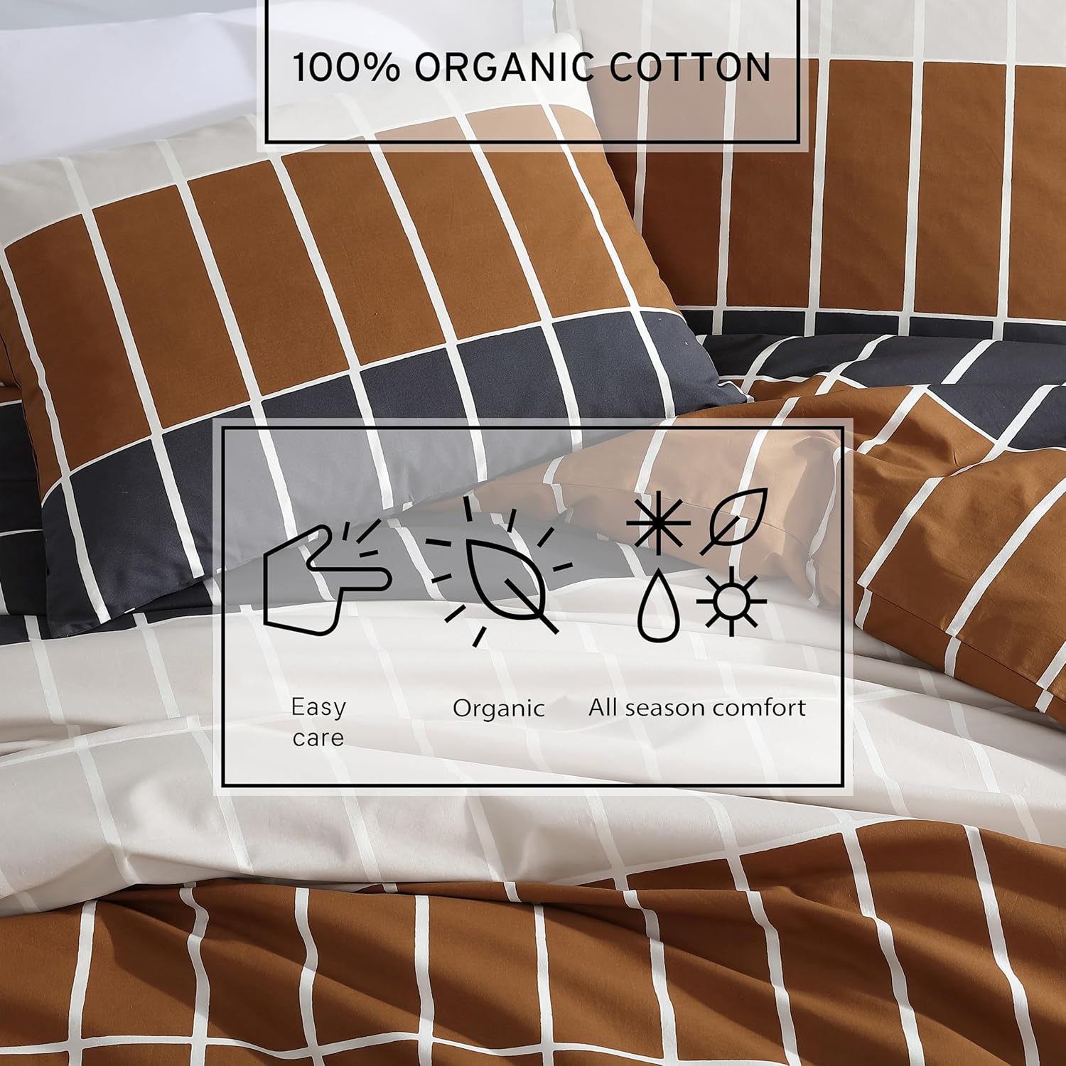 Marimekko - Queen Duvet Cover Set, Organic Cotton Bedding with Matching Shams, Modern Home Decor, GOTS Certified (Tiiliskivi Raita Charcoal, Queen)
