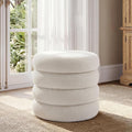 19.5 Inch Round Storage Ottoman, Modern Sherpa Ottoman Coffee Table with Removable Top, White Vanity Stool with Storage for Bedroom, Living Room, Dorm, Set of 1