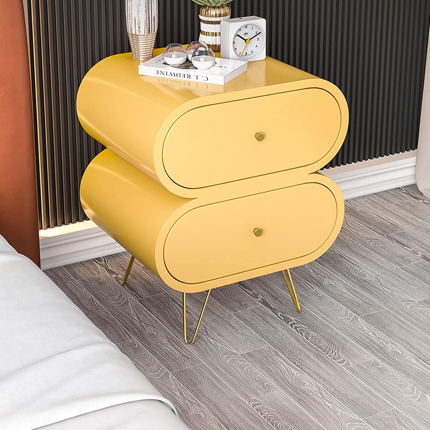 Nightstand Bedside Table Unique Bedside Tables 2 Drawers Wood Nightstand End Table With Stainless Steel Legs Modern Style For Bedroom Storage Furniture 20.8' H Bedroom Furniture Present Full of stars