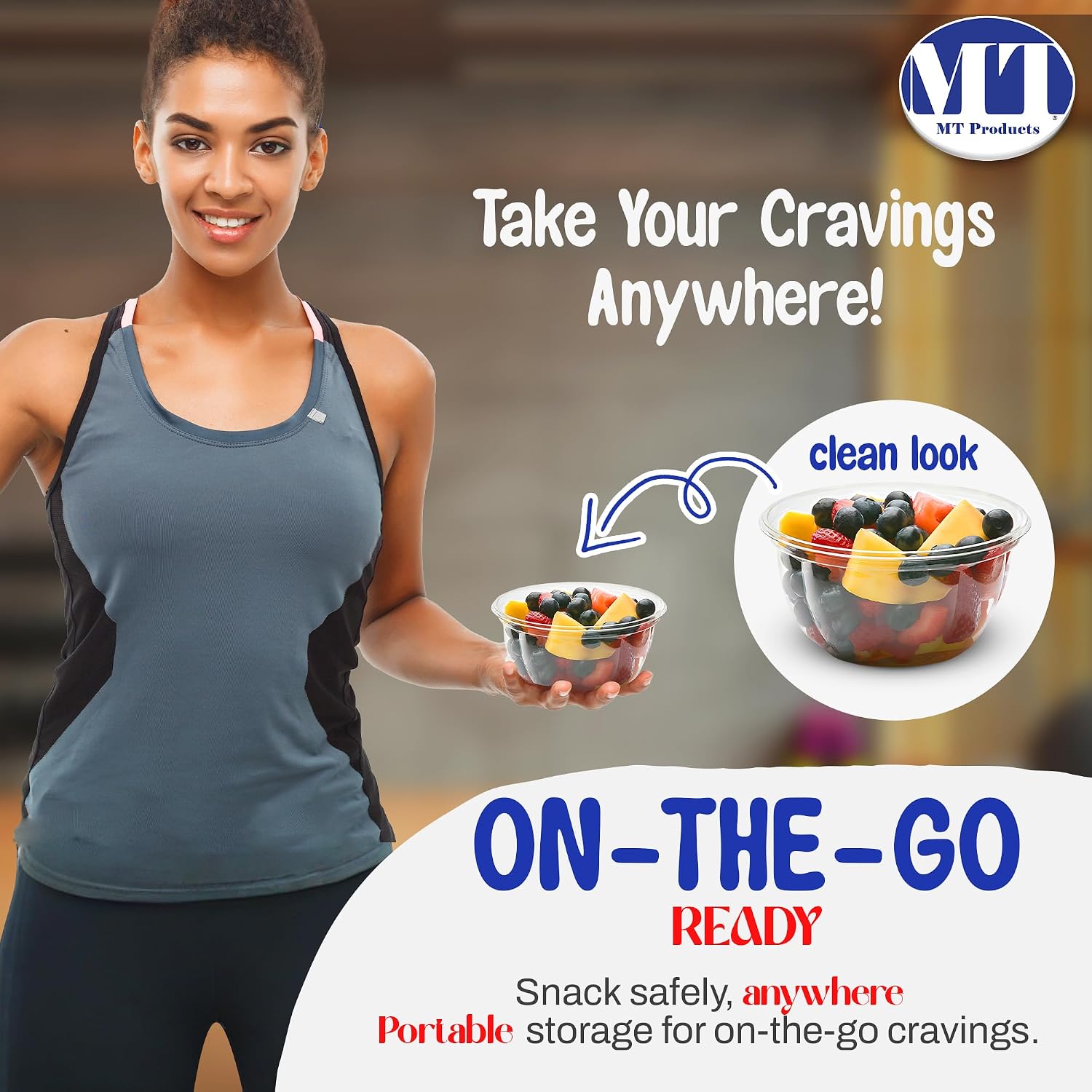 MT Products Plastic Acai Fruit Bowl 16 oz. - Disposable Salad Bowl with Lids (Pack of 300) - Made in the USA