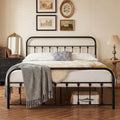 VECELO Queen Size Victorian Style Metal Bed Frame with Headboard Classic Metal Platform Bed Frame Mattress Foundation with Footboard/Under Bed Storage/No Box Spring Black