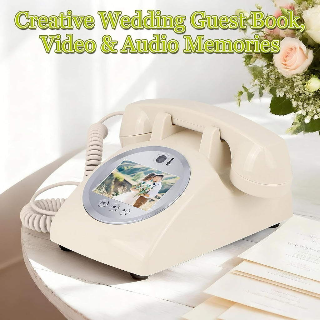 Video Audio Guest Book Wedding Phone, 1080P Video Guestbook Phone for Wedding, Bridal Shower, Birthday Party, Baby Shower, Anniversary Engagement (Rice White)