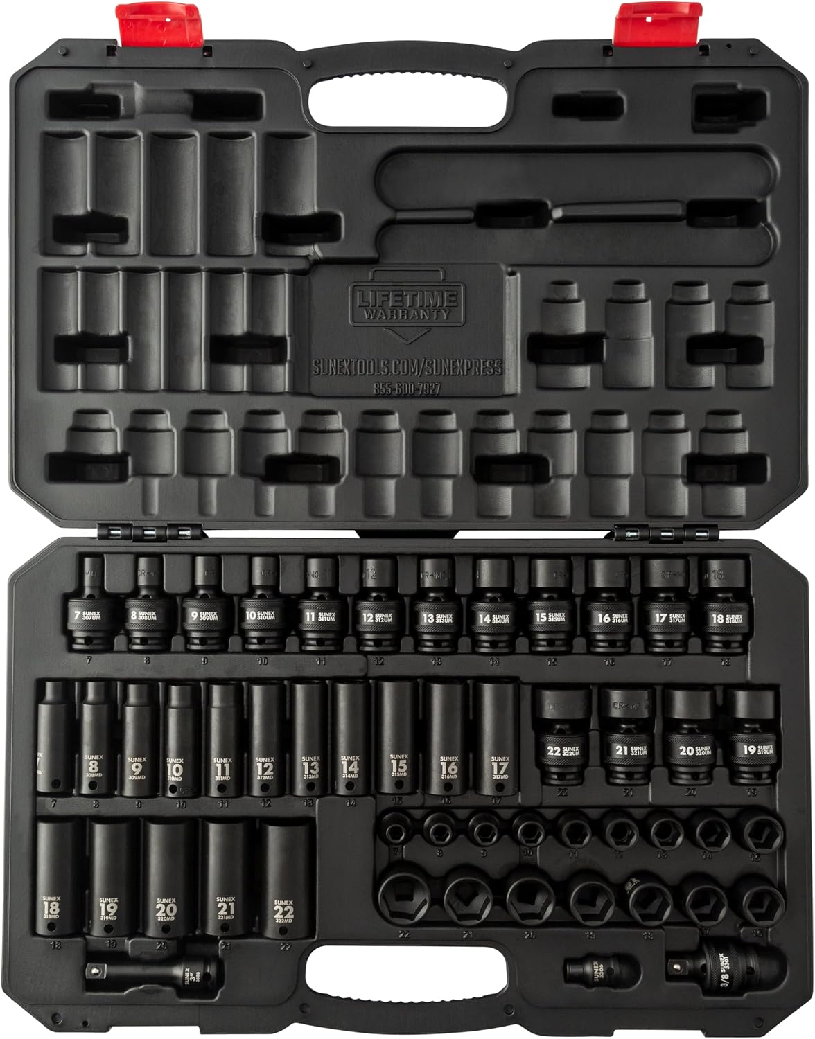 SUNEX TOOLS 3351, 3/8 Inch Drive Impact Socket Set, 51-Piece, Metric, 7mm - 22mm, Standard/Deep/ Universal, Cr-Mo Steel, Radius Corner Design, Heavy Duty Storage Case, Meets ANSI Standards