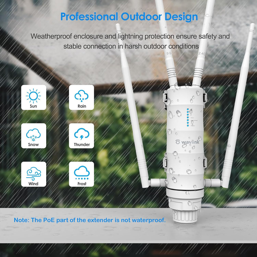 WAVLINK AC1200 Outdoor WiFi Extender, Weatherproof Dual Band Outdoor Access Point with POE, High Power Long Range WiFi Extender Signal Booster, 4x7dBi Antennas, AP/Router/Repeater Mode