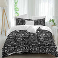 Black White Theme Duvet Cover Set Queen Size 4 Pieces Modern Bread Coffee Pot Milk Drink Minimalist Bedding Set with Zipper Closure, 1 Comforter Cover 90x92 Inches 1 Flat Sheet & 2 Pillow Cases