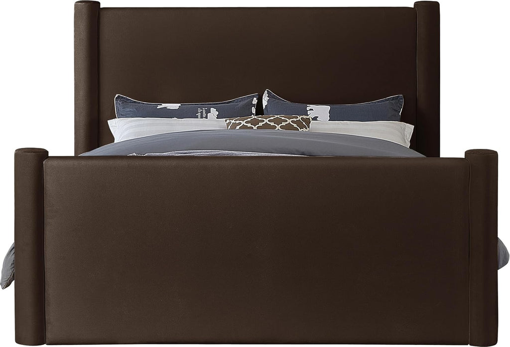 Meridian Furniture B1298Brown-Q Elias Collection Modern | Contemporary Queen Bed with Soft Brown Velvet, Solid Wood Inner Frame, 73.5' W x 88.5' D x 52' H, Brown, Queen