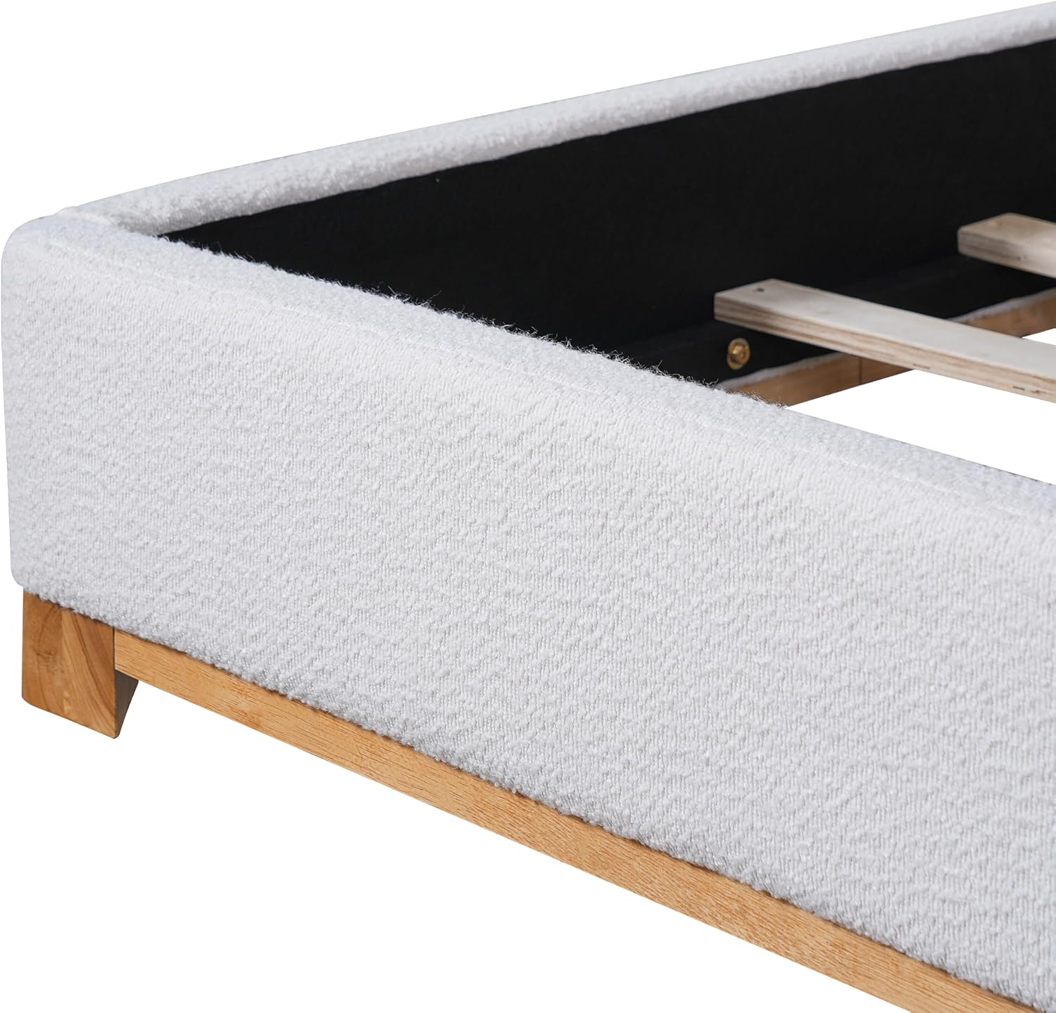 Christopher Knight Home Robey Queen Size Platform Bed Frame, Boucle Fabric Queen Size Bed Frame and Headboard, Modern Queen Bed Set, Wooden Slat Support, No Box Spring Needed, Easy Assembly, White