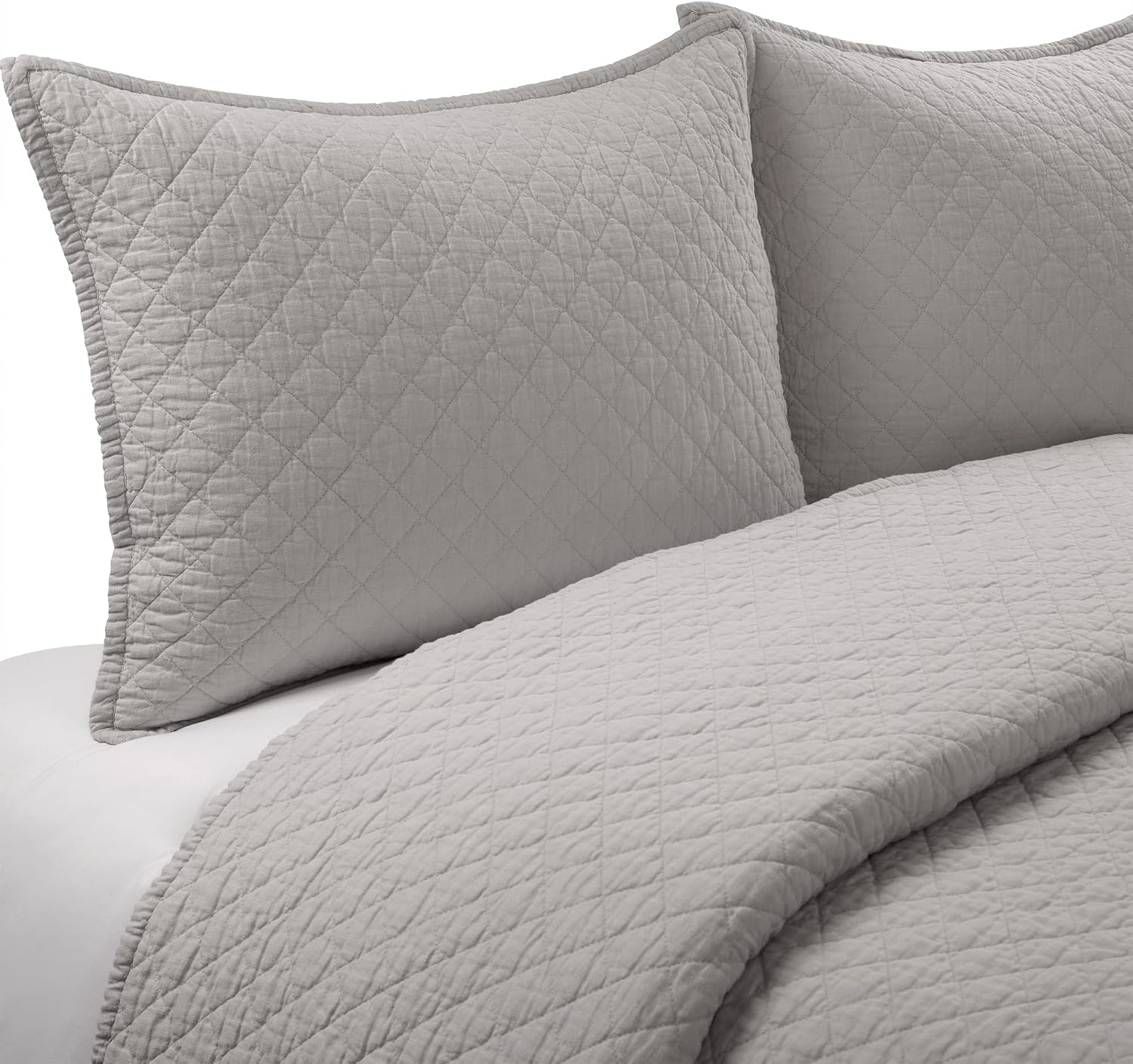 Lush Decor Belgian Flax Linen Blend Quilt Queen Size 3 Piece Set Full/Queen Gray - Linen Bedding Set Queen Quilt - Cream Bedding - Modern Decor