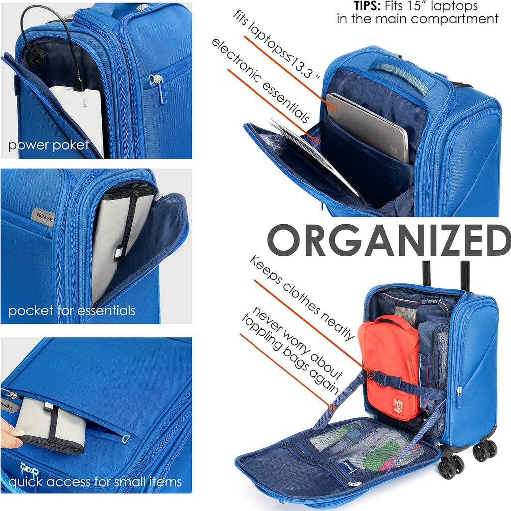 Verage Carry On Underseat Luggage with Wheels & USB Port, 14 Inch Wheeled Spinner Bag Carry-on Luggages for Airlines, Lightweight Suitcase Men Women, Pilots and Crew (14-Inch Compact Underseat)