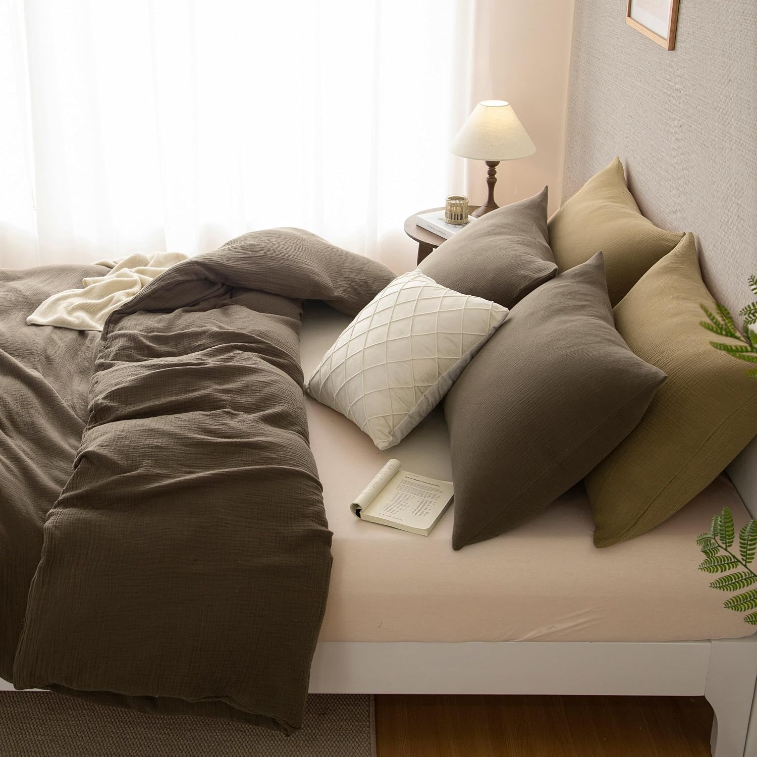 Muslin Duvet Cover 100% Washed Cotton, Oversized King Size Duvet Cover Set Linen Like, Minimalist Soft Comforter Cover, Lightweight Gauze Duvet Cover with 2 Pillowcases, 98'x120', Dark Brown