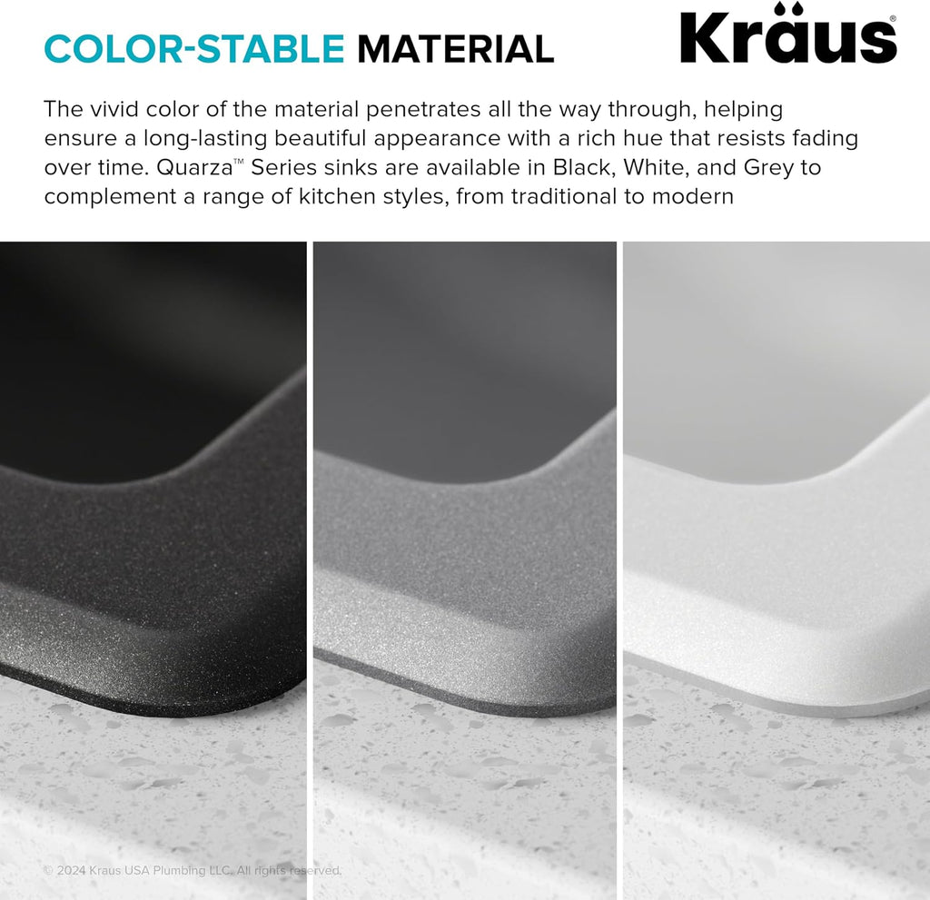 KRAUS Quarza 31-inch Undermount Single Bowl Granite Kitchen Sink in Black Onyx, KGU-413B