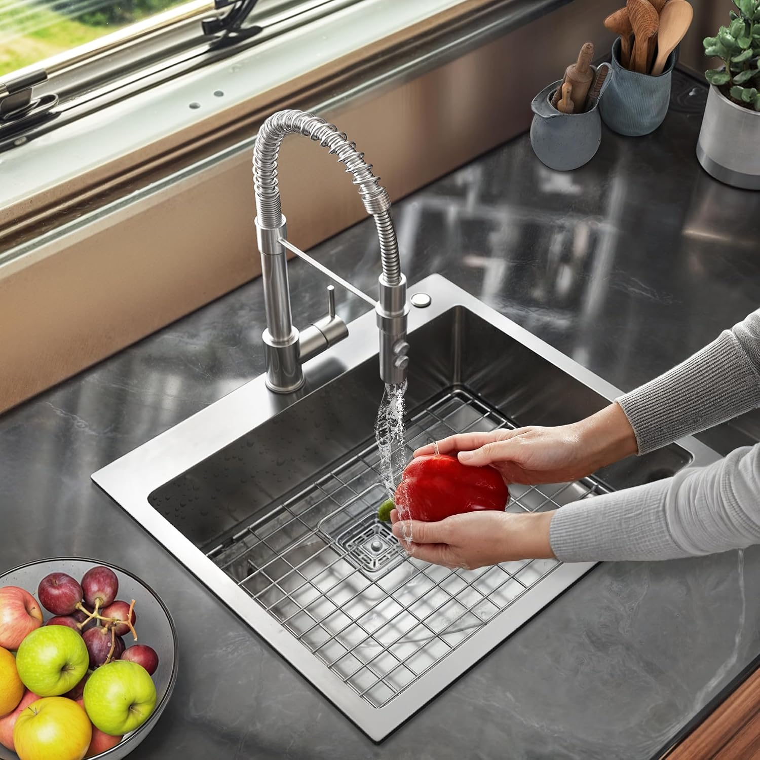 YITAHOME Drop in Kitchen RV Sink 25 in Topmount 304 Stainless Steel Single Bowl Sink with Accessories for Workstation, Bar Sinks 25 x 22 x 10 Inch