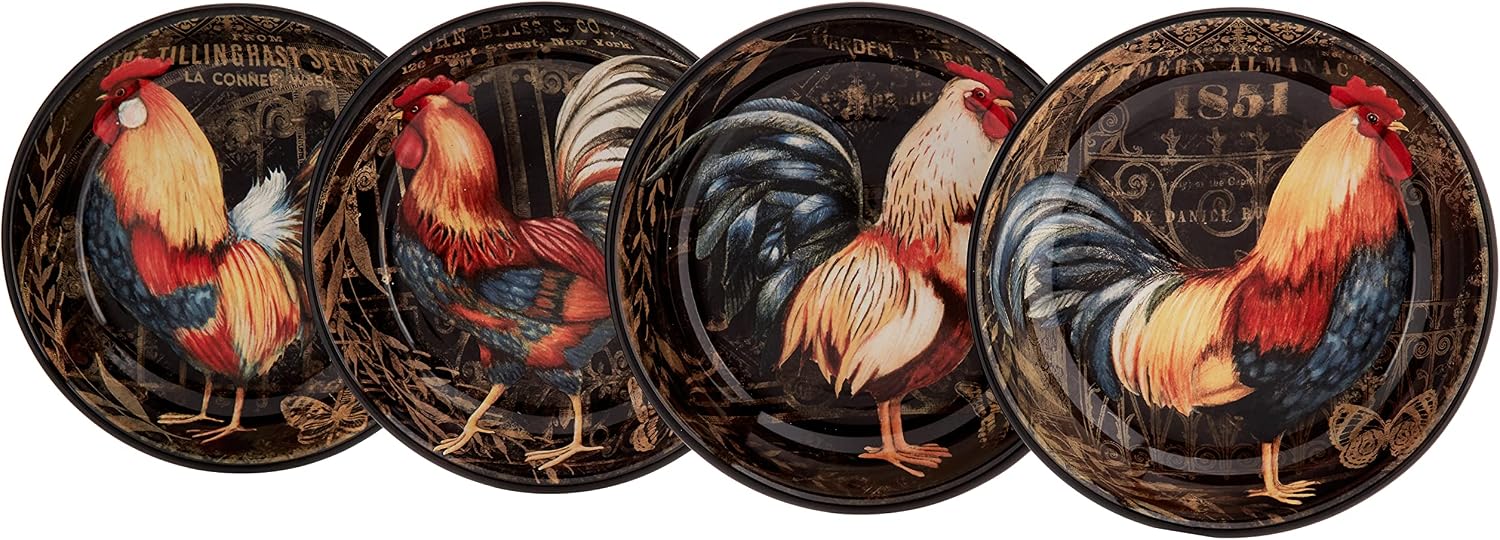 Certified International Gilded Rooster Set/4 Soup/Pasta Bowl 9.25' x 2', Assorted Designs,One Size, Multicolored (Pack of 3)