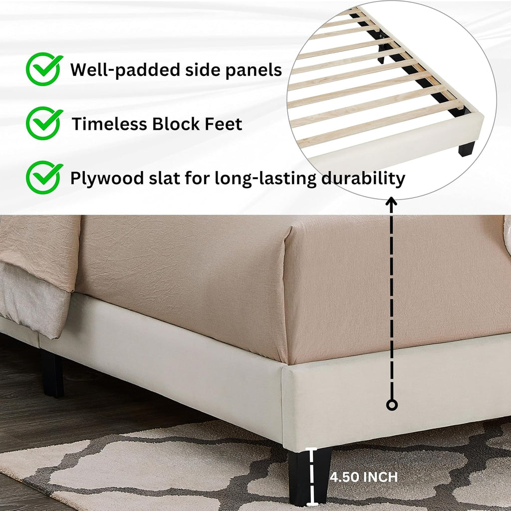 Elegant Plush 2-Piece Bedroom Set for Cozy Comfort, Upholstered Full Bed with Stylish Nightstand, Off White