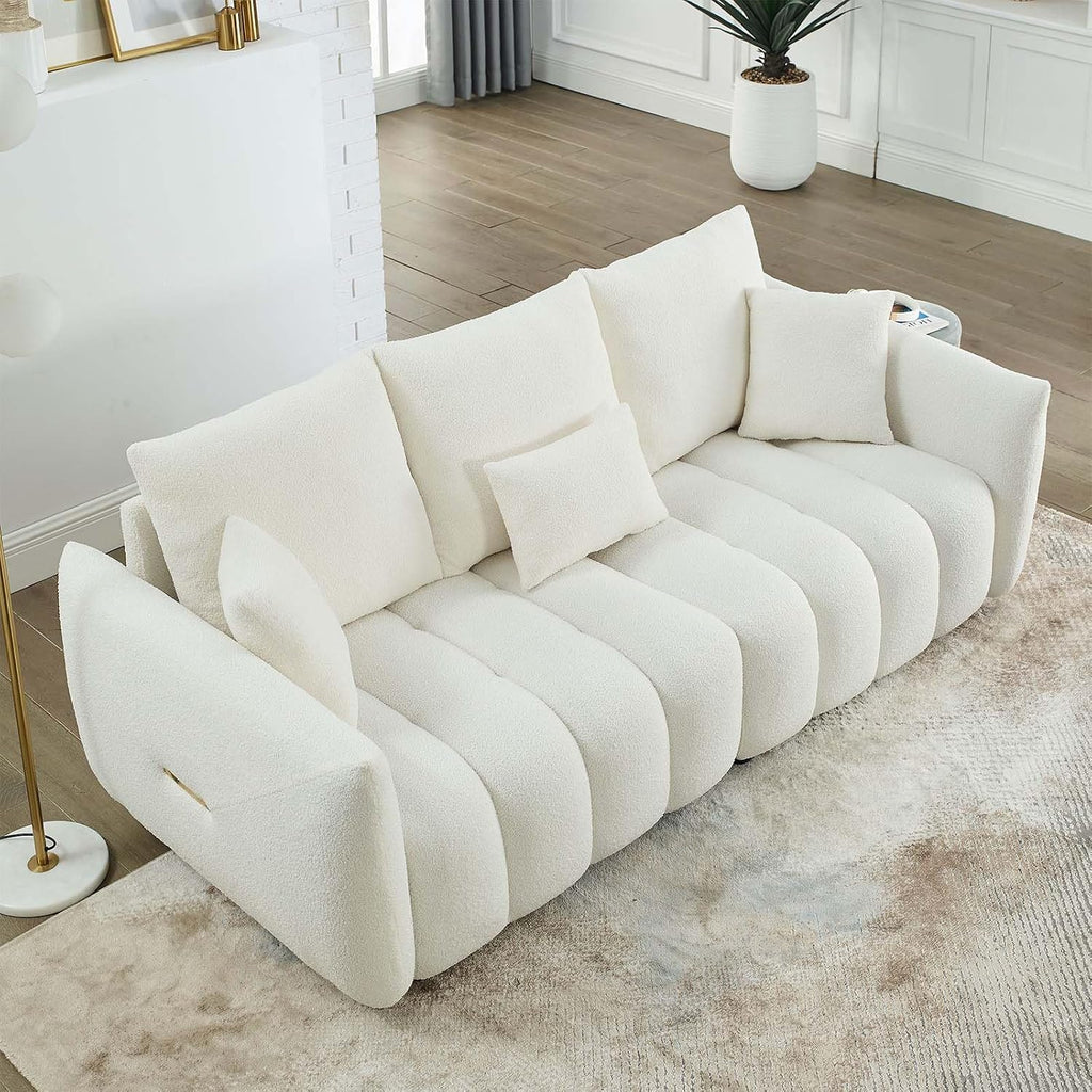 Antetek 78' Modern Sofa Couch, Comfy Deep Seat Teddy Cloud Sofa, Upholstered 3-Seater Boucle Couch, Oversized Loveseat for Living Room, Bedroom, Office, Apartment, Beige