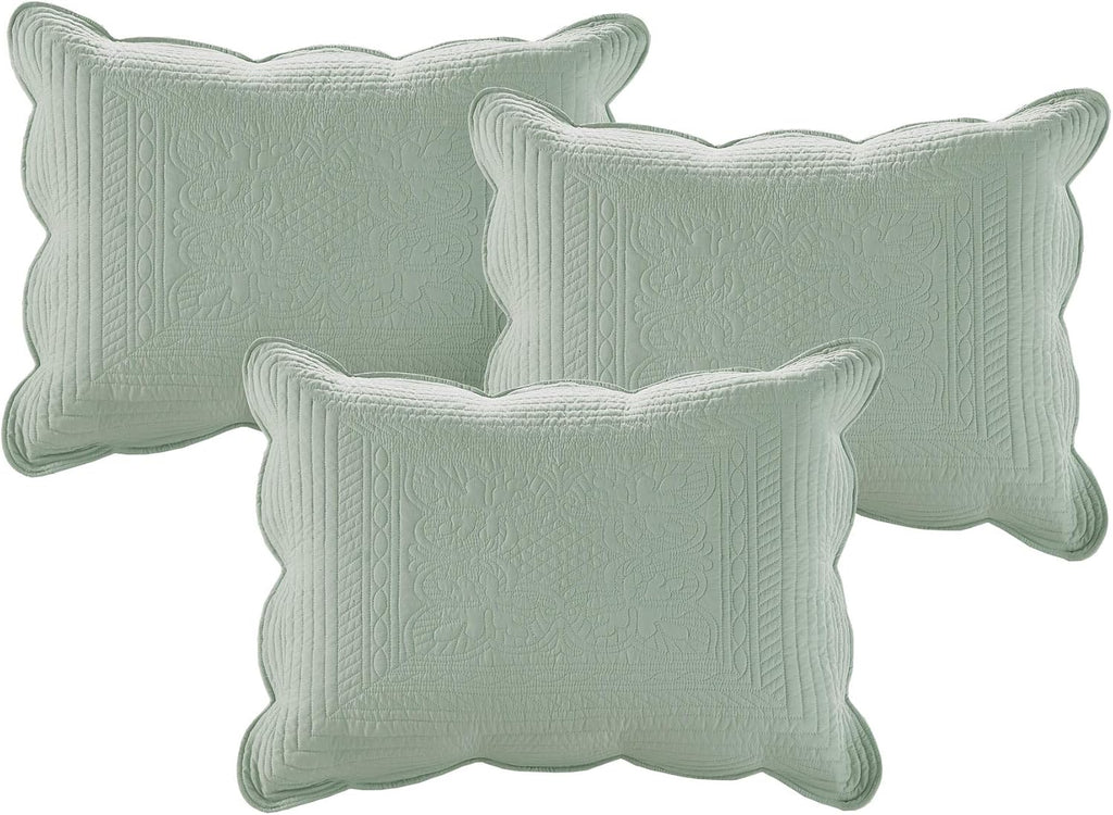 Madison Park Daybed Cover Set Damask Quilted Cover for Daybeds, All Season, Pre-Washed Cotton-Filled Coastal Bedding Scallop Edge, Shams, Bedskirt, Décor Pillows, Tuscany, Seafoam, 39'x75', 6 Piece