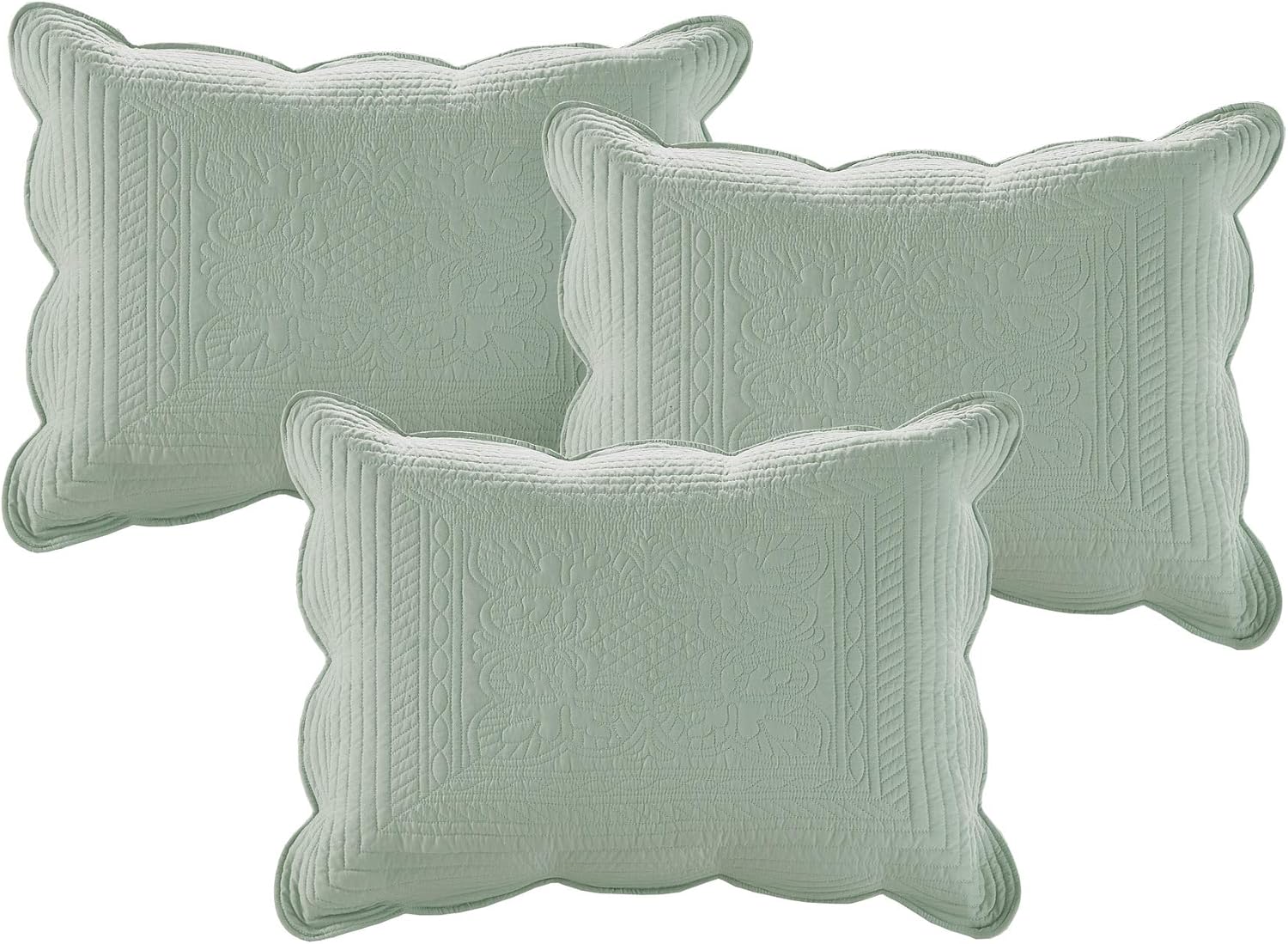 Madison Park Daybed Cover Set Damask Quilted Cover for Daybeds, All Season, Pre-Washed Cotton-Filled Coastal Bedding Scallop Edge, Shams, Bedskirt, Décor Pillows, Tuscany, Seafoam, 39'x75', 6 Piece