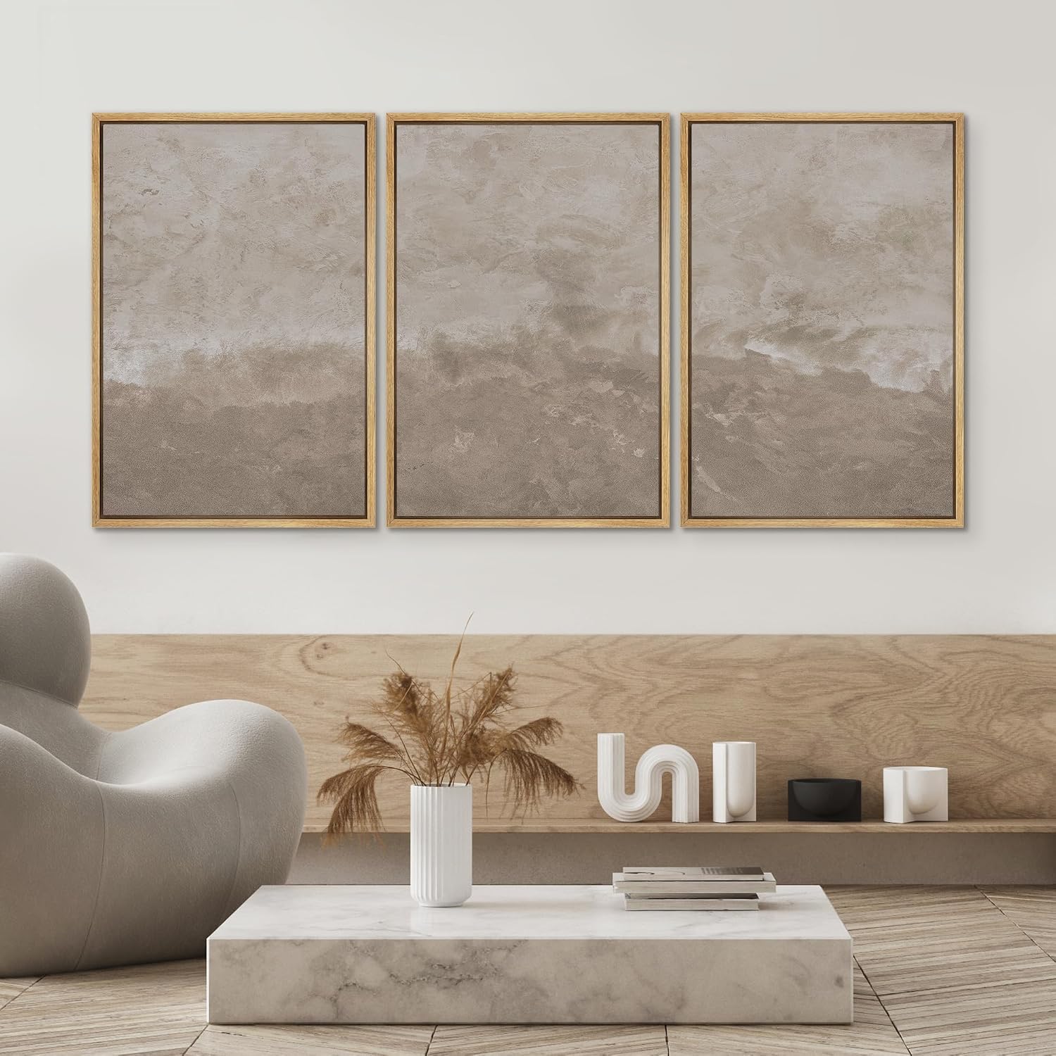 SIGNWIN Framed Canvas Print Wall Art Set Neutral Sand Minimalist Beige Abstract Illustrations Modern Scenic Colorful Ultra for Living Room, Bedroom, Office - 24'x36'x3 Natural