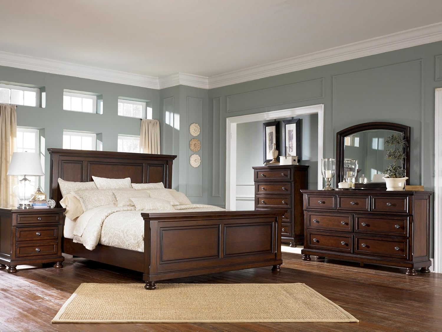 Signature Design by Ashley Porter Traditional Queen Panel Bed, Hand-Finished, Foundation or Box Spring Needed, Wood, 67.81' W x 88.25' D x 60.25' H, Dark Brown