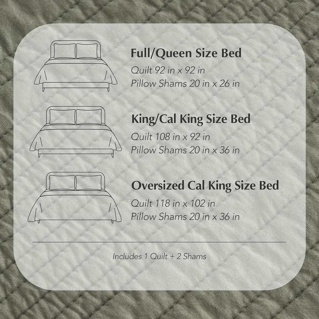 EVERGRACEHOME 100% Cotton Modern Lines Quilt Set Oversized King, Pre-Washed Soft Striped Coverlet Bedspread, 3 Piece Lightweight Bedding Set for All Season, with 2 Pillow Shams, Olive Green