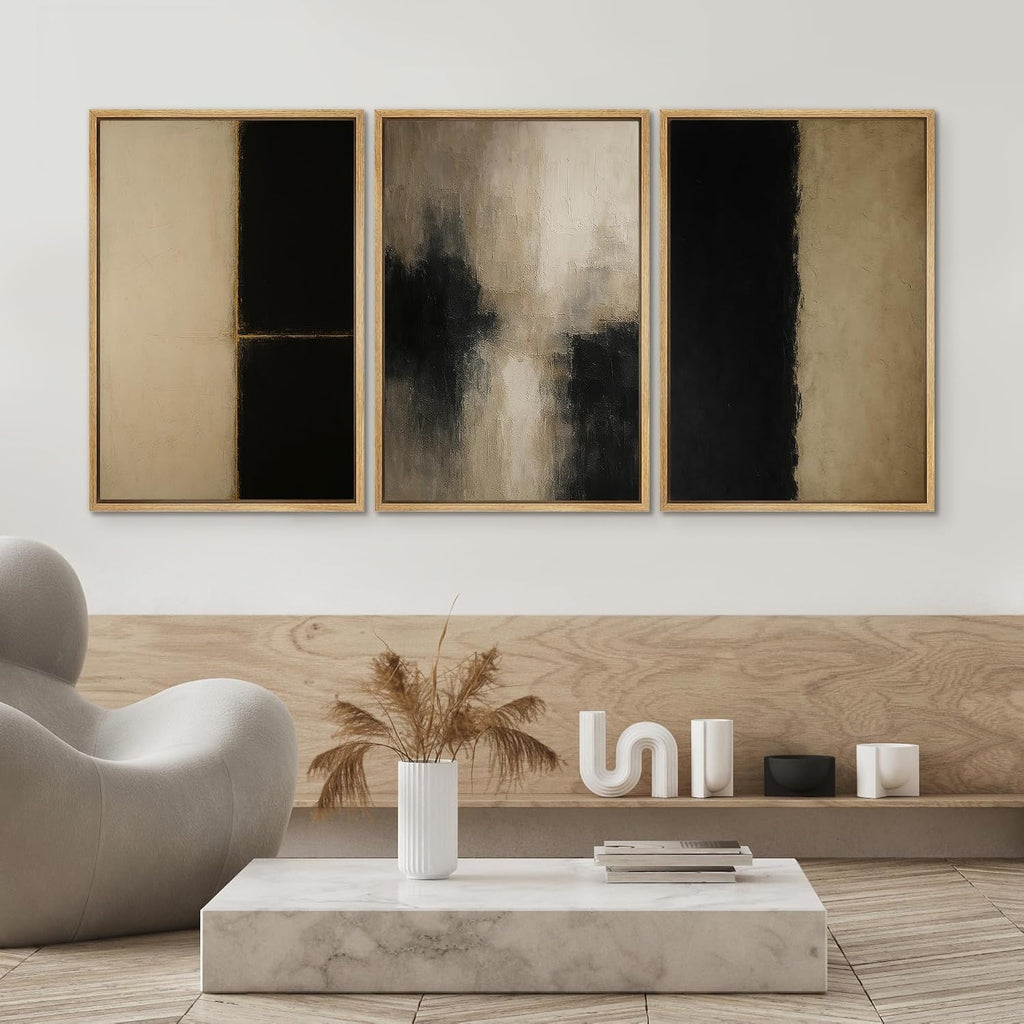 SIGNWIN Framed Canvas Print Wall Art Set Minimalist Neutral Abstract Beige and Black Illustrations Modern Art Contemporary Minimal Ultra for Living Room, Bedroom, Office - 24'x36'x3 Natural