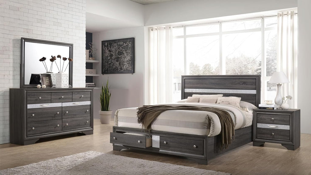 Style Full 4 Storage Bedroom Set Made with Wood in Gray