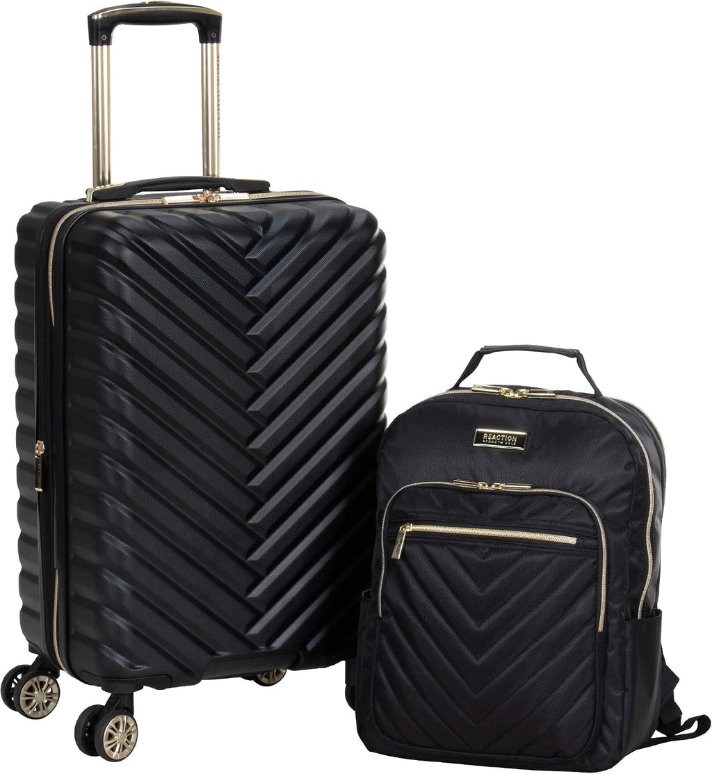 Kenneth Cole REACTION Madison Square Lightweight Hardside Chevron Expandable Spinner Luggage, Black, 2-Piece (20' Carry On + Backpack)