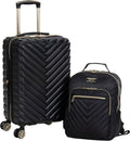 Kenneth Cole REACTION Madison Square Lightweight Hardside Chevron Expandable Spinner Luggage, Black, 2-Piece (20' Carry On + Backpack)