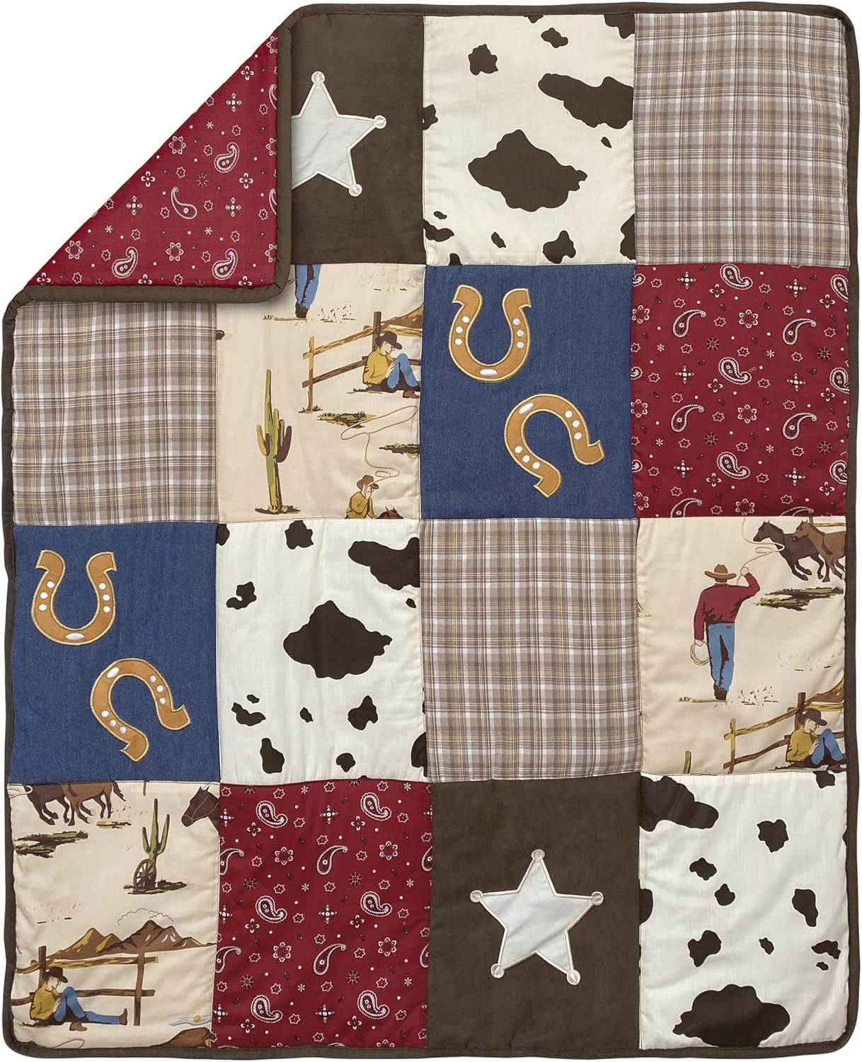 Sweet Jojo Designs Tan Brown Western Cowboy Boy Girl Gender Neutral Baby Crib Bedding Set Infant Nursery Room BreathableBaby Breathable Mesh Crib Liner Blanket Fitted Sheet Skirt 6p Red Wild West Cow