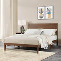 Full Size Solid Wood Platform Bed Frame - Premium Rubber Wood Reinforced Thickened Support, Load-Bearing, Modern Headboard Design, Tool-Free Assembly Bedroom Furniture Set,Brown (Full)