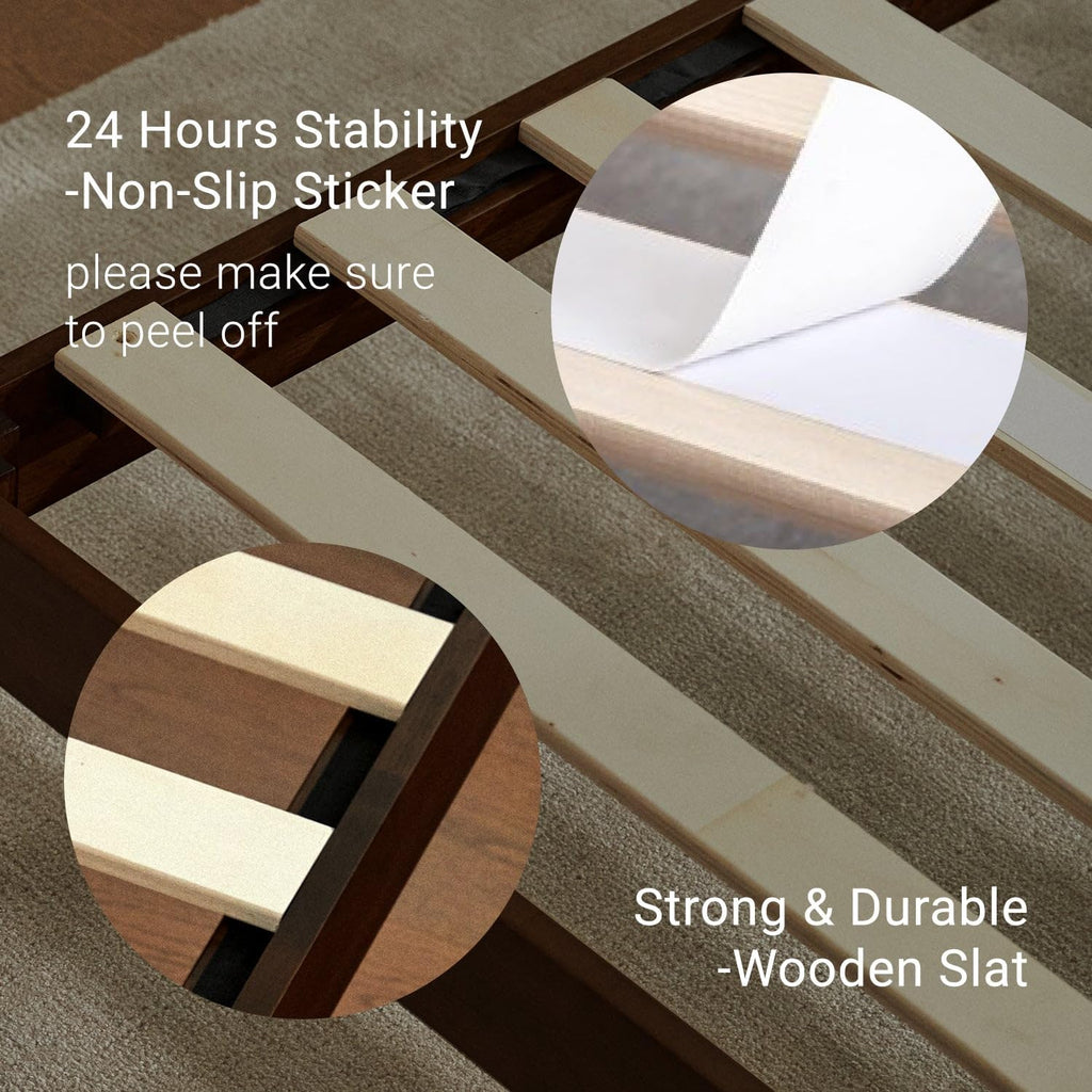 LIFEMENT Twin Bed Frame Classic Wood Platform, Noise Free, Under Bed Storage, No Box Spring Needed, Easy Assembly, Cherry