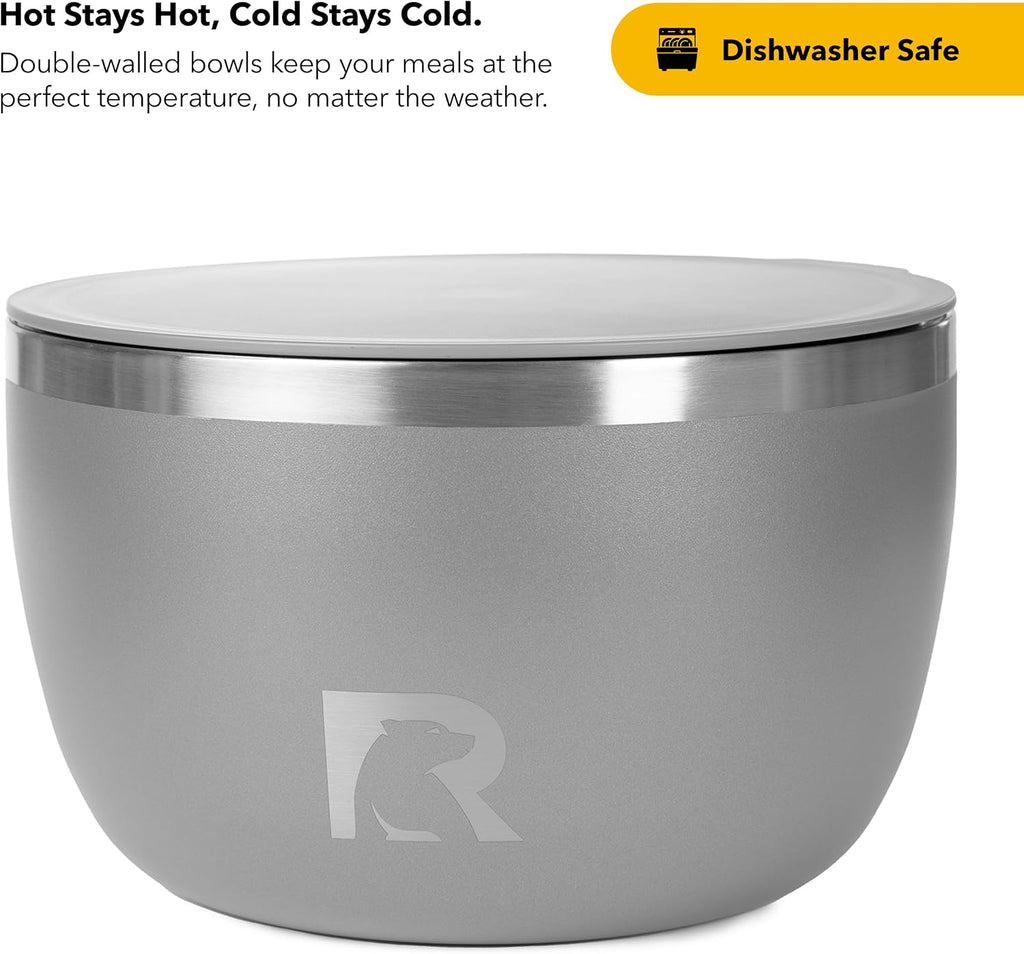 RTIC Anywhere Stainless Steel Bowl Set Of Two, Camping Bowls With Lids, Vacuum Insulated, Stackable Durable Outdoor Dinnerware, Non Slip, Dishwasher Safe, Dinner Outside, Campfires Travel, Graphite