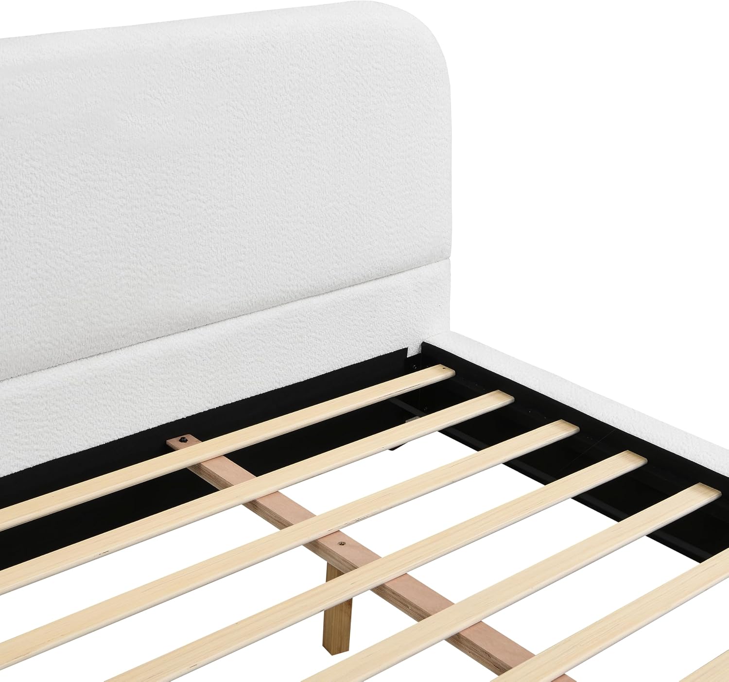 Curve-Shaped Upholstered Platform Bed with Curved Shaped Headboard, King Size Wood Bed Frame with Unique Design Legs for Bedroom Furniture, Chenille Thick Fabric Grounded Bed (White, California King)