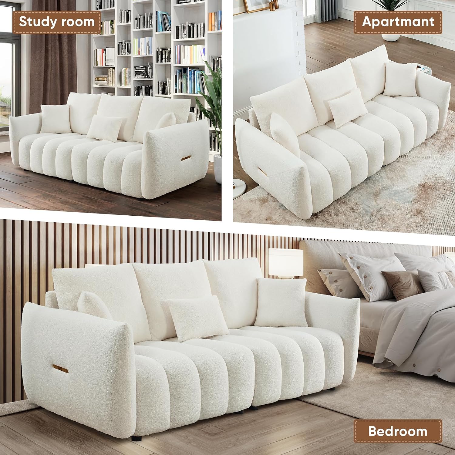 Antetek 78' Modern Sofa Couch, Comfy Deep Seat Teddy Cloud Sofa, Upholstered 3-Seater Boucle Couch, Oversized Loveseat for Living Room, Bedroom, Office, Apartment, Beige