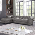 Genuine Leather Sectional Couch, L Shape Top Grain Leather Sofa with 5 Seaters for Living Room Furniture Set, Chesterfield Couches with Button Tufted Design for House/Lounge,Gray