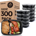 Glotoch Express 300 Pack 32oz Black 2 Compartment Square Meal Prep Containers, Food Storage Containers with Lids for Microwave Dishwasher Freezer Safe