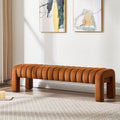 63'' Bedroom Bench, Upholstered End of Bed Bench with Solid Wood Legs, Modern Long Dining Bench with Full Covered Fabrics for Entryway, Bedroom, Living Room (Brown, Velvet)