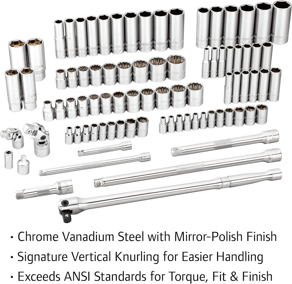 Ingersoll Rand 101 Piece SAE/Metric Master Mechanics Tool Set, Includes 1/4' & 3/8' Drive, 76 Sockets, 72-Tooth Seal-Head Ratchets, Tools & Accessories – 752020