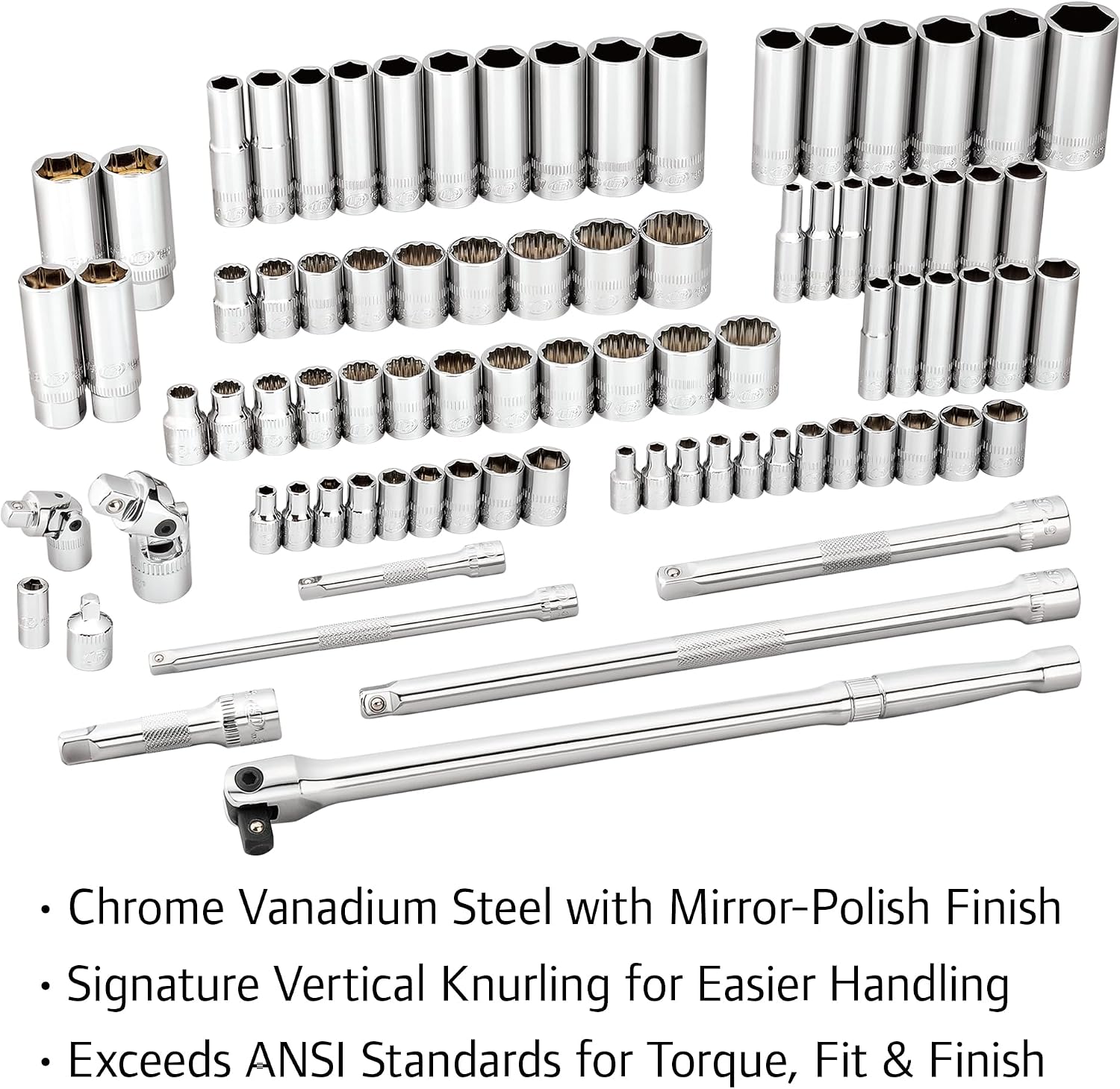 Ingersoll Rand 101 Piece SAE/Metric Master Mechanics Tool Set, Includes 1/4' & 3/8' Drive, 76 Sockets, 72-Tooth Seal-Head Ratchets, Tools & Accessories – 752020